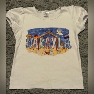 White Graphic Short Sleeve Tee with Nativity Print “Makayla”